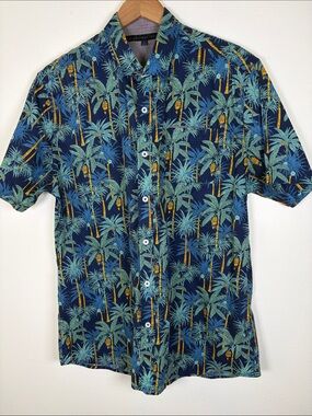 Impatient Wolves Men’s L Tropical Palm Tree Button Down Shirt 100% Cotton